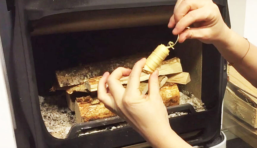 Firelighters in the fireplace. Photo.