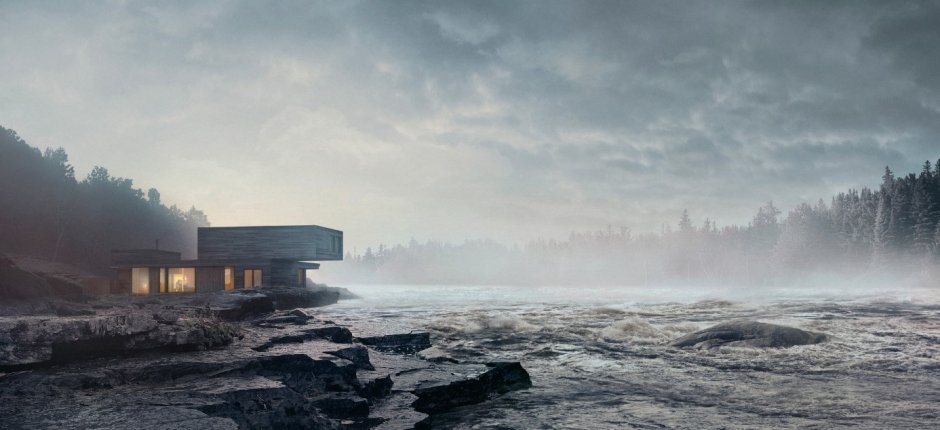 Edificios modernos en la naturaleza noruega